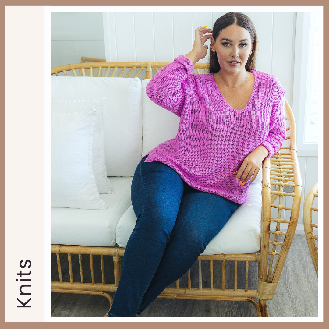 Ladies Knit Jumpers - V Neckline - Long Sleeve Knit - Sizes S/M - L/XL - Online Clothing - Daisy's Closet