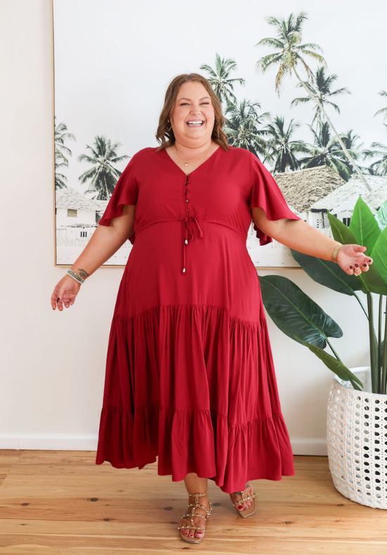 Athena Midi Dress Wine - Daisy’s Closet