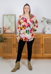 Mila Long Sleeve Paintbrush Print Top