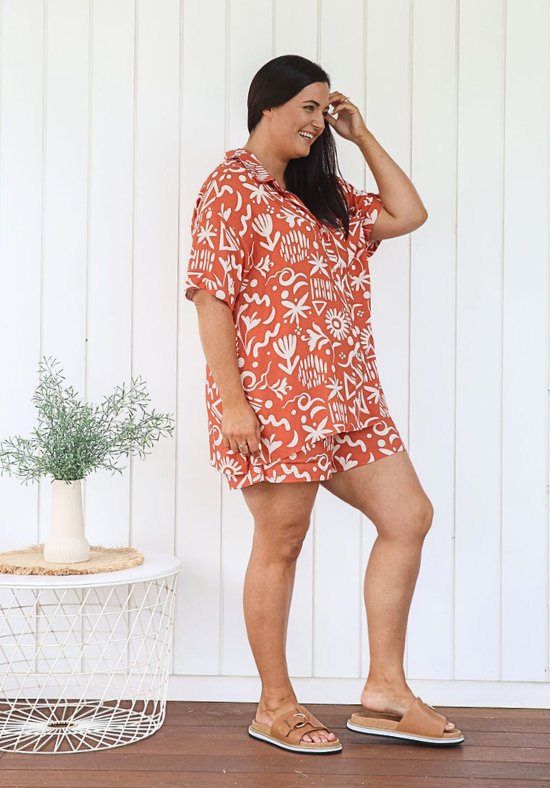 Sally Shirt Sunchaser Print Rust - Daisy’s Closet