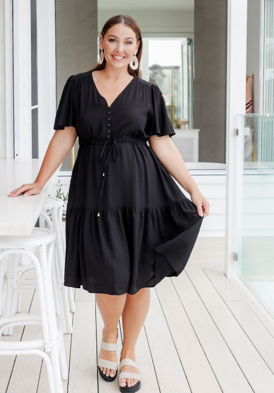 semi casual black dress Black Business Dress for Women Semi-Formal Fit Casual Slim Short Sleeve O-Neck Elegant Swing A Line Midi Dresses with Pockets at Amazon Women's Clothing store