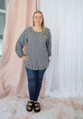 Molly Long Sleeve Top Black Gingham