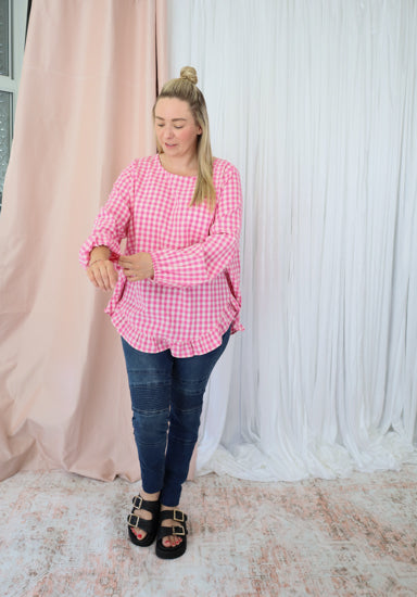 Molly Long Sleeve Top Pink Gingham