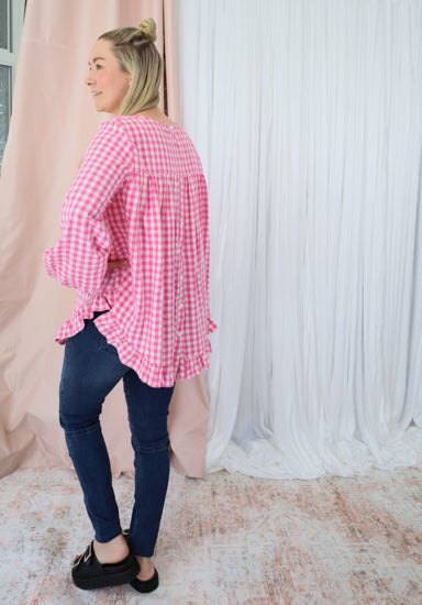 Molly Long Sleeve Top Pink Gingham