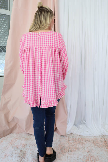Molly Long Sleeve Top Pink Gingham