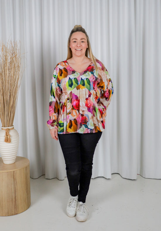Remi Top Long Sleeve Paintbrush Print