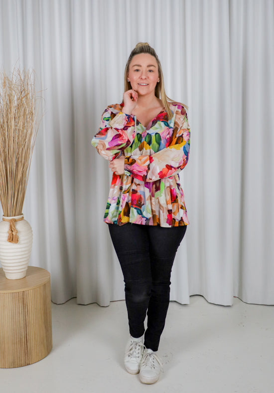 Remi Top Long Sleeve Paintbrush Print