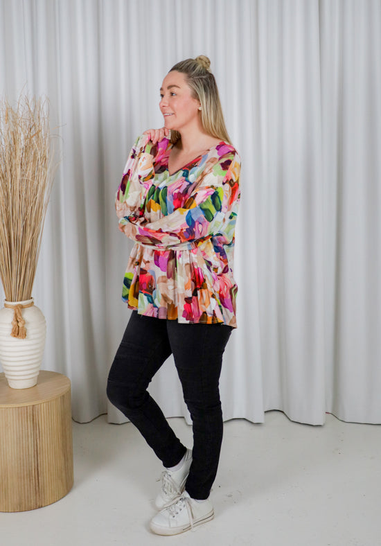 Remi Top Long Sleeve Paintbrush Print
