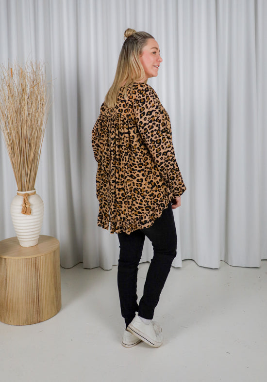 Mila Long Sleeve Dark Leopard Top