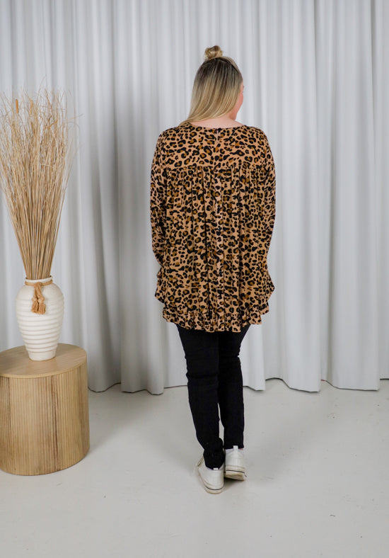 Mila Long Sleeve Dark Leopard Top