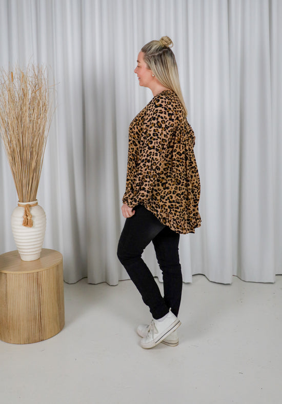Mila Long Sleeve Dark Leopard Top
