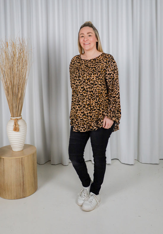 Mila Long Sleeve Dark Leopard Top