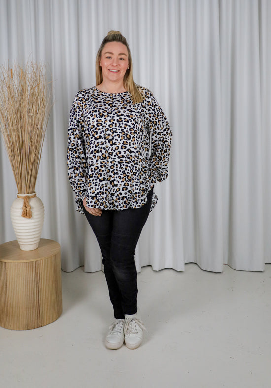Mila Long Sleeve Light Leopard Top