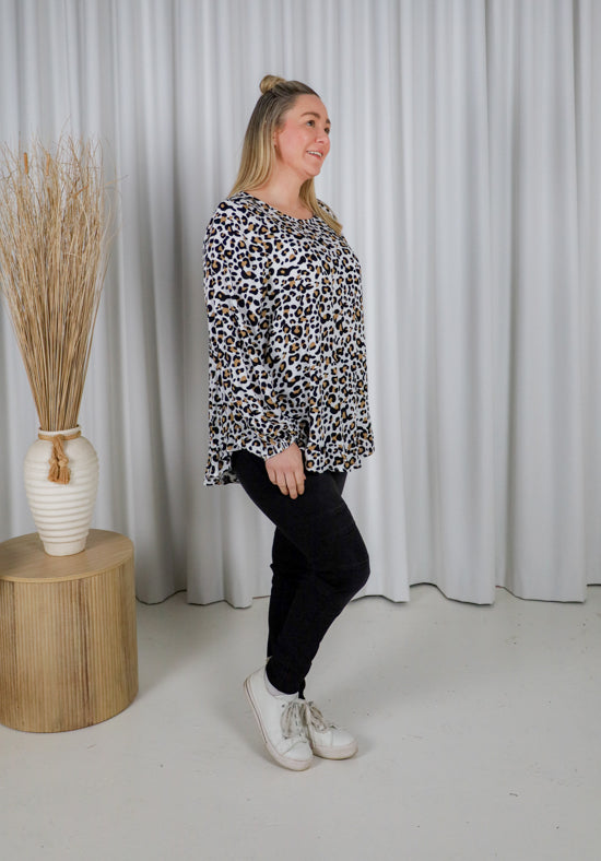 Mila Long Sleeve Light Leopard Top