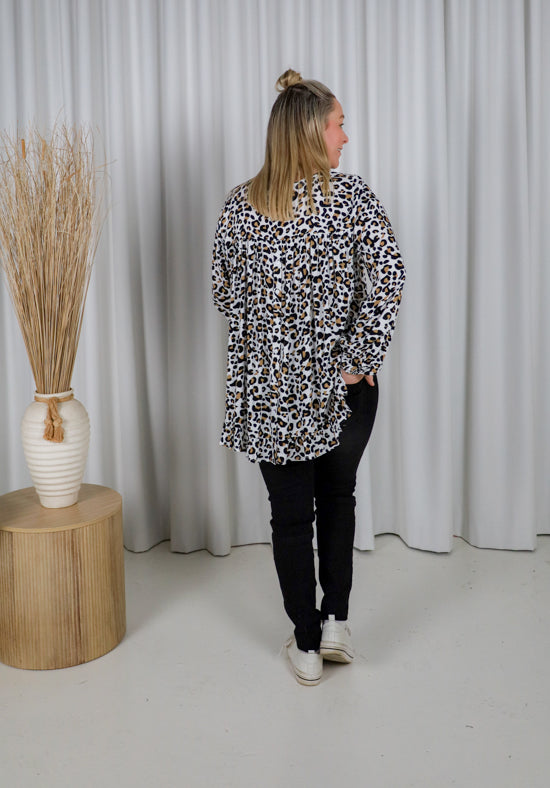 Mila Long Sleeve Light Leopard Top