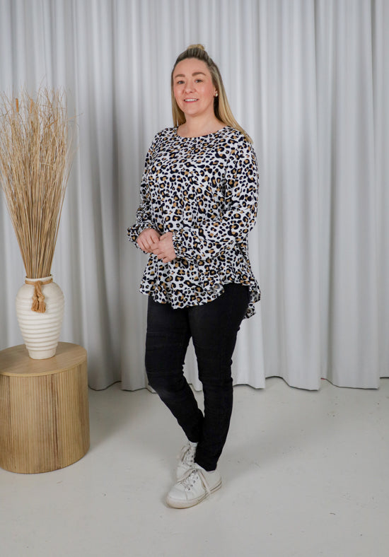 Mila Long Sleeve Light Leopard Top