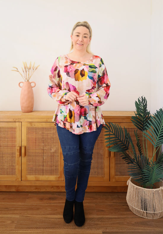 Mila Long Sleeve Paintbrush Print Top