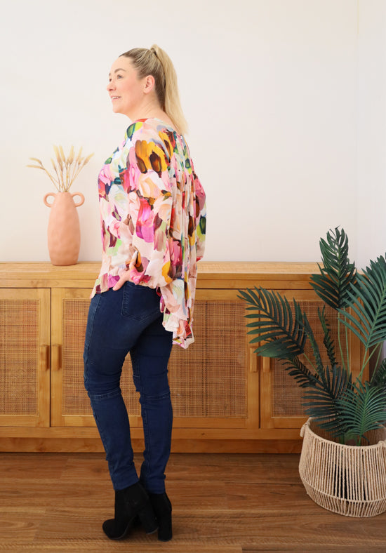 Mila Long Sleeve Paintbrush Print Top