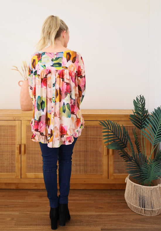 Mila Long Sleeve Paintbrush Print Top