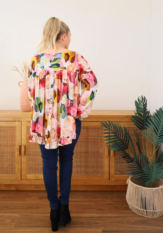 Mila Long Sleeve Paintbrush Print Top