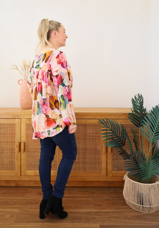 Mila Long Sleeve Paintbrush Print Top