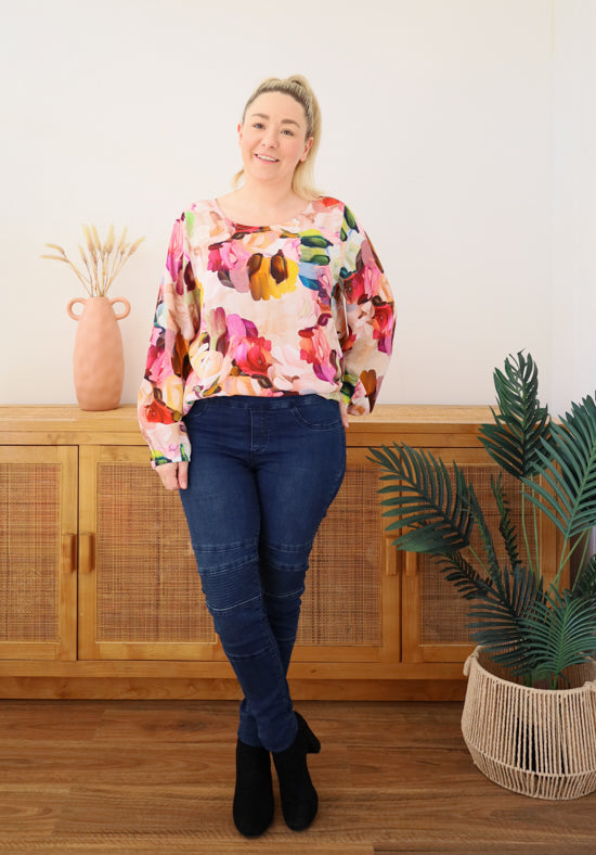 Mila Long Sleeve Paintbrush Print Top