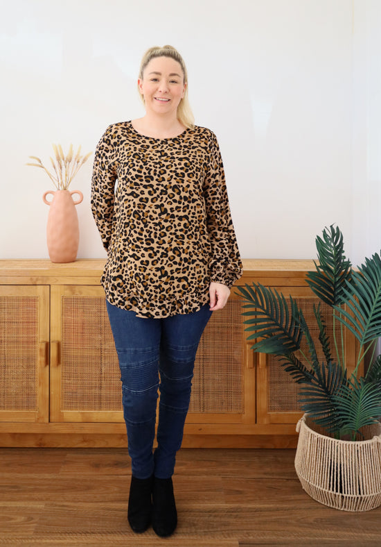 Mila Long Sleeve Dark Leopard Top