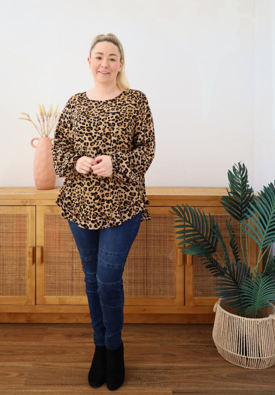 Mila Long Sleeve Dark Leopard Top