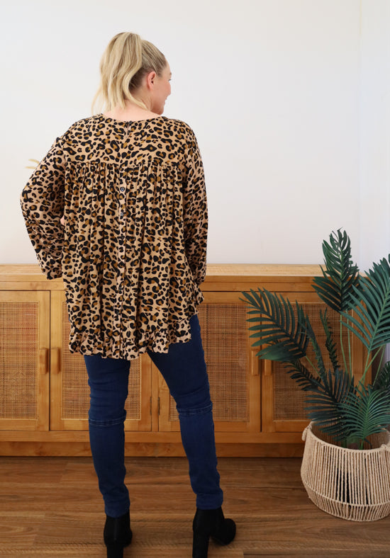 Mila Long Sleeve Dark Leopard Top