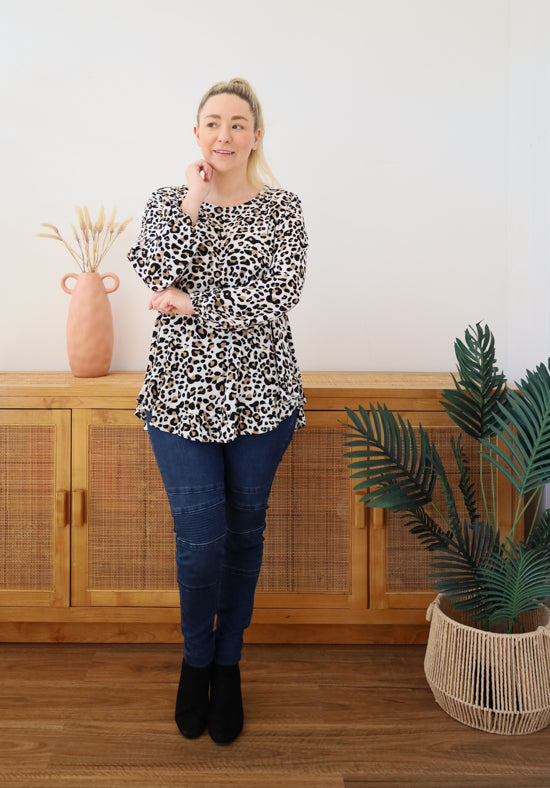 Mila Long Sleeve Light Leopard Top