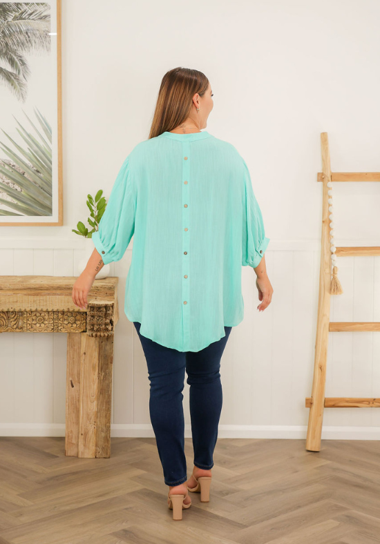Ladies 3/4 Sleeve Butto Up Shirt - Halley Top - Daisy's Closet