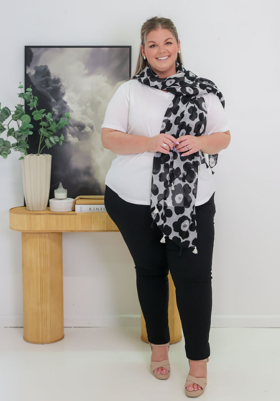 Miller Black Flower Scarf