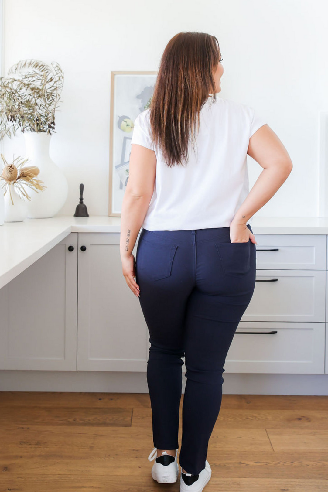 Ladies Jeans - Navy - Stretch Jeans - Functional Front + Back Pockets - Plus Size Jeans - Sizes 6 - 26 - Delta Jeans Navy Back Full Length View Showing Pockets - Daisy's Closet