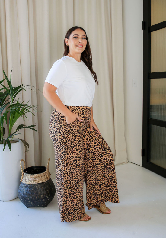 Ladies Leopard Wide Leg Pants - Lela Leopard Pants - Daisy's Closet