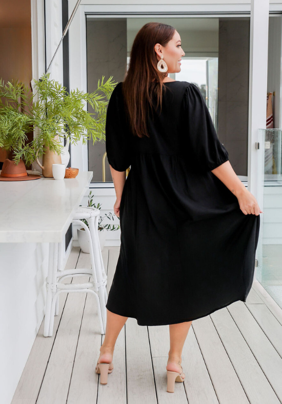 Ladies Midi Dress - Black - 3/4 Sleeves - Hope Dress - Daisy's Closet