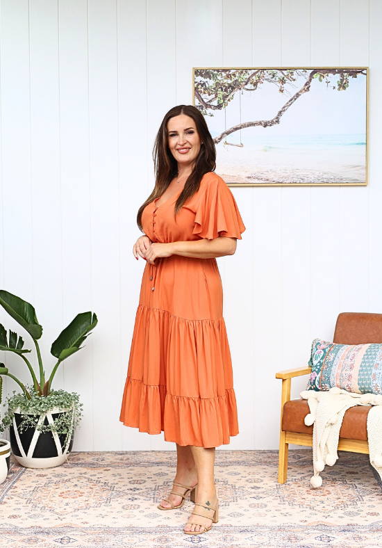 Athena Midi Dress Rust