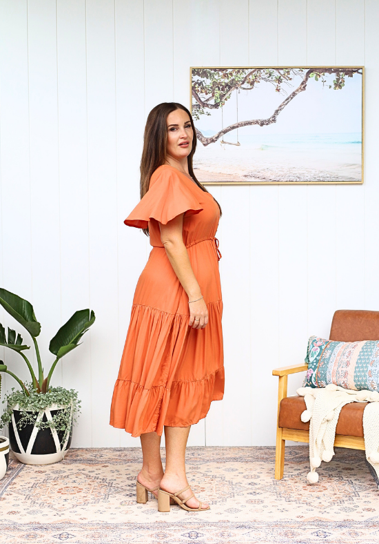 Athena Midi Dress Rust