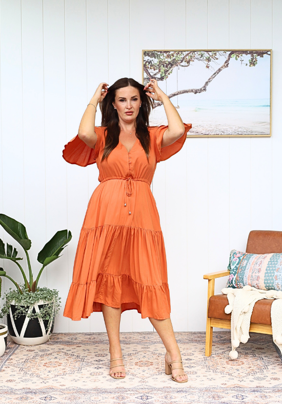 Athena Midi Dress Rust