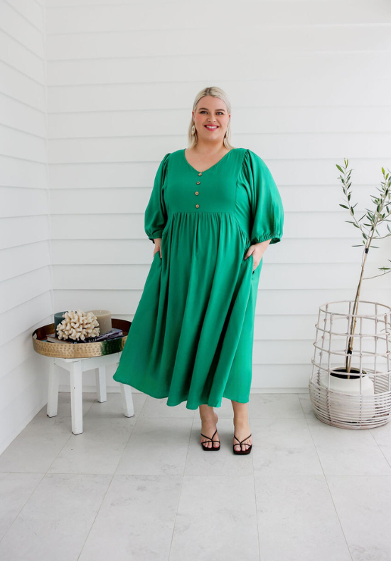 Ladies Midi Dress - Green - 3/4 Sleeves - Hope Dress - Daisy's Closet
