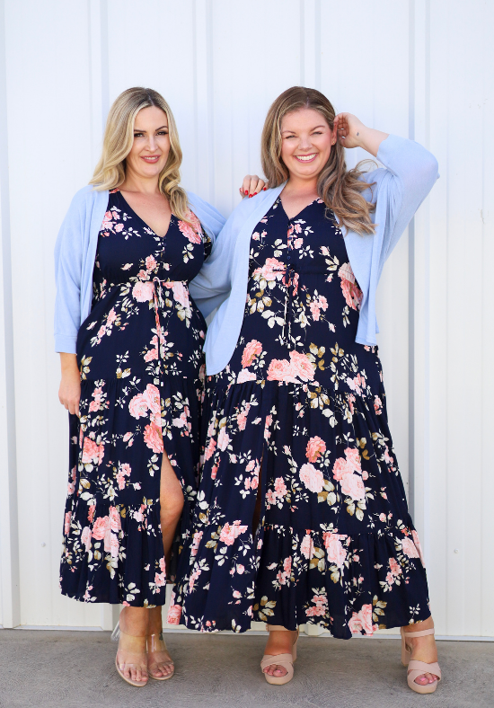 Ladies Navy Maxi Dress - Floral - Gracie Dress - Daisy's Closet