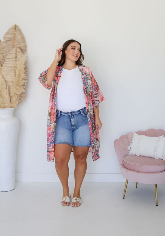 Ladies Pink Kimono - Kara Print - Daisy's Closet