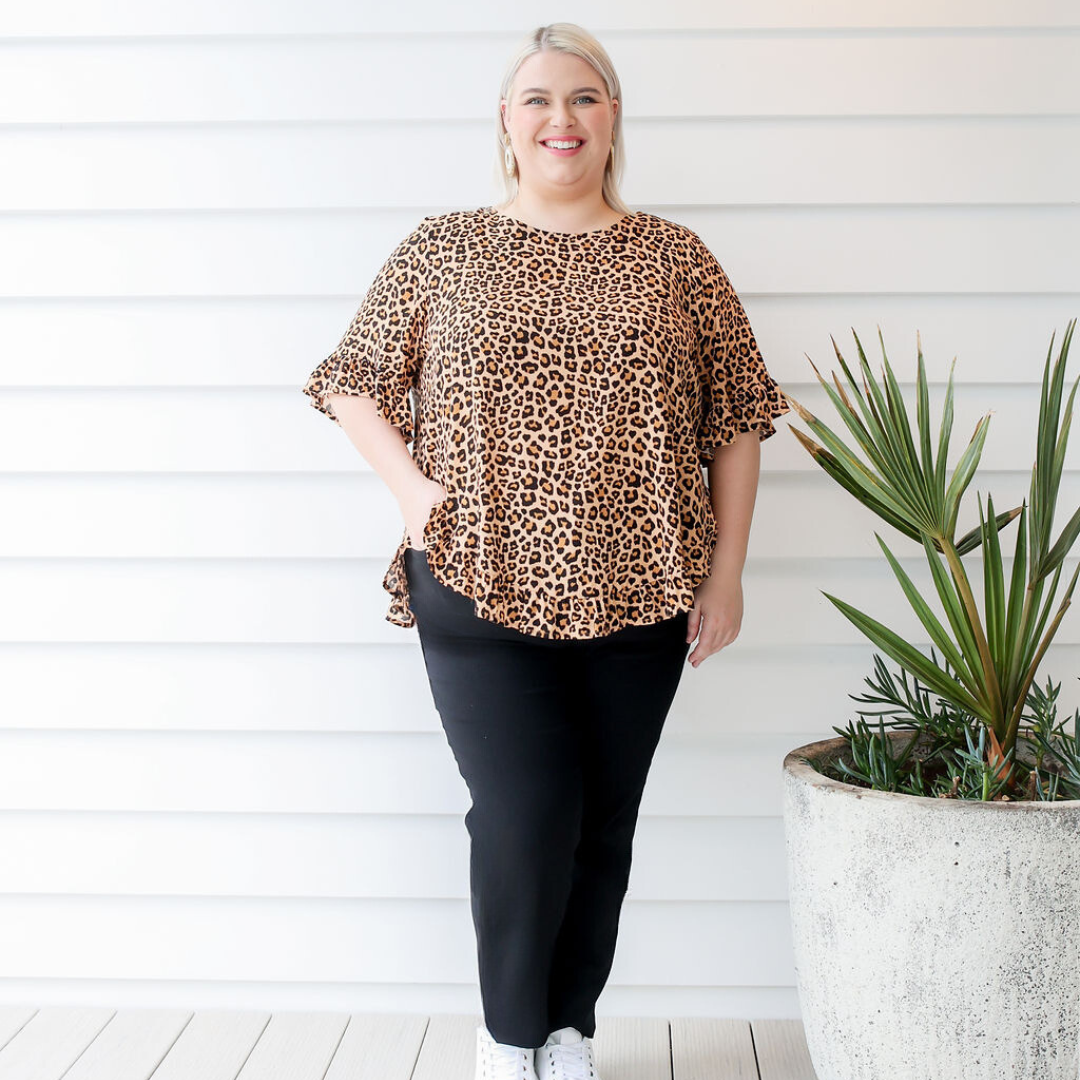 Ladies Leopard Print Top Button Back Top Daisy's Closet