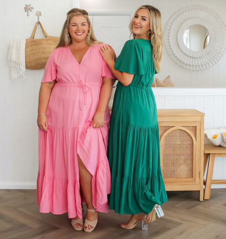 Ladies Maxi Dress - Pink - Emerald Green - Bump and Feeding Friendly - Daisy's Closet
