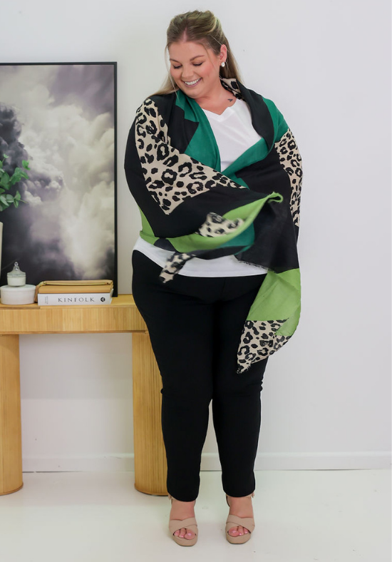 Miller Green Leopard Scarf