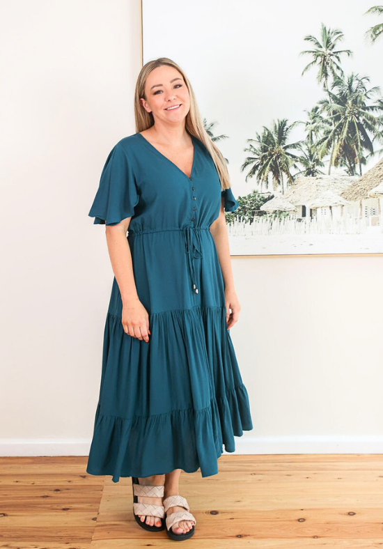 Athena Midi Dress Emerald Green