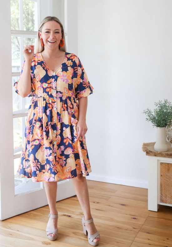 Sunny Dress Navy Paradise Print