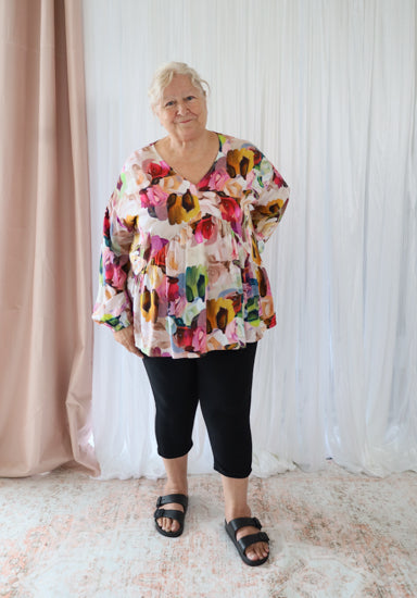 Remi Top Long Sleeve Paintbrush Print - Daisy’s Closet