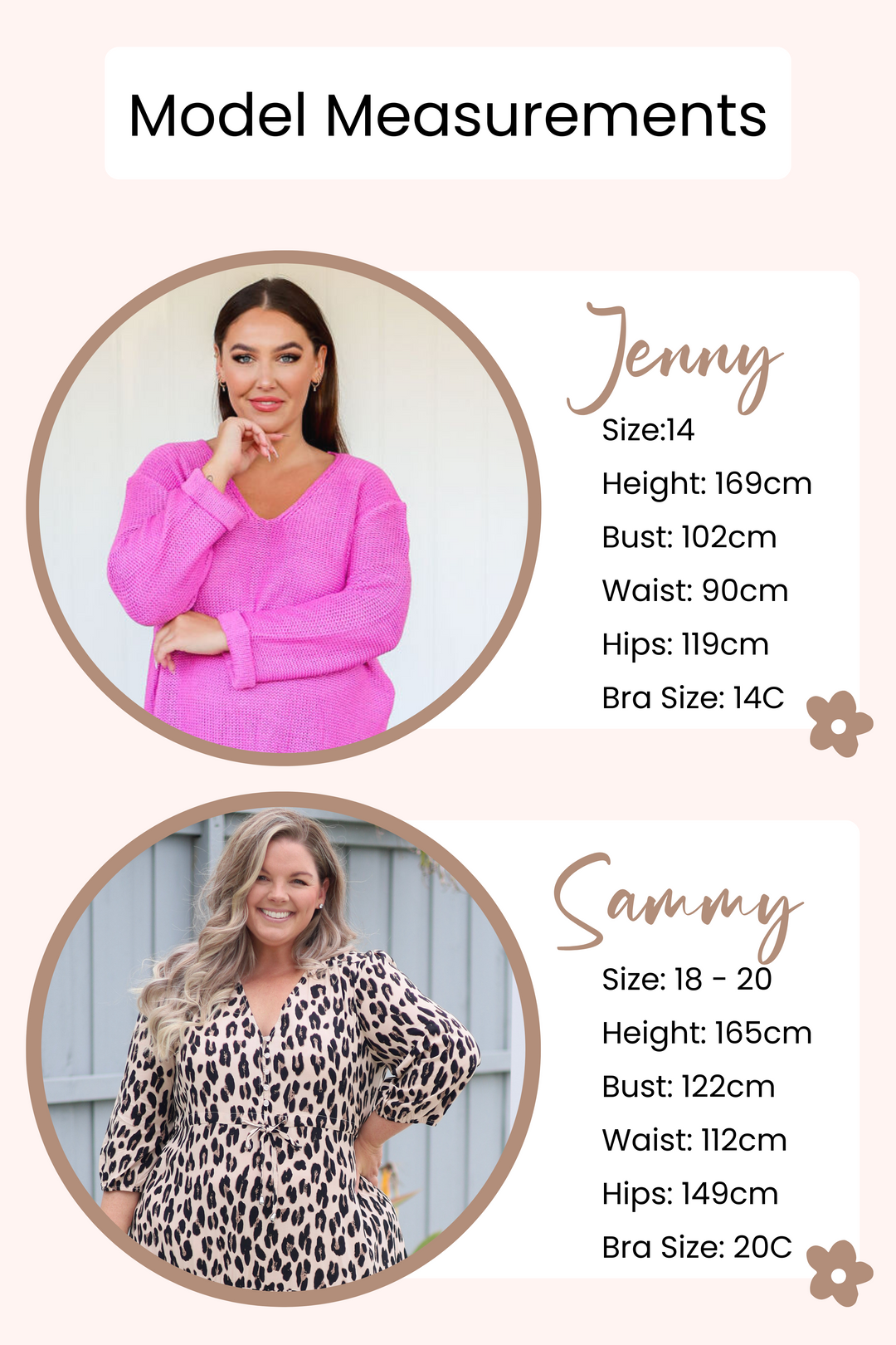 Women's Online Clothing Boutique Australia - Maxi Dresses - Knits - Jeans - Plus Size Fashion - Daisy's Closet Model Measurement Guide