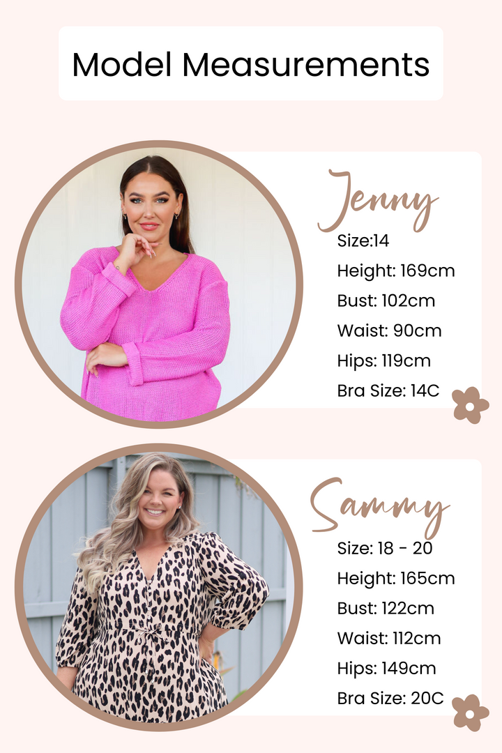 Women's Online Clothing Boutique Australia - Maxi Dresses - Knits - Jeans - Plus Size Fashion - Daisy's Closet Model Measurement Guide