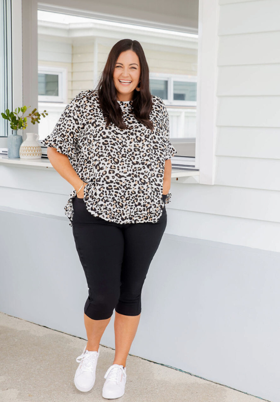 Ladies 3/4 Jeans - Stretch Jeans - Black - Plus Size Jeans - Sizes 6 - 26 - Functional Front + Back Pockets - Delta Jeans Front Full Length View Showing Pockets Size 14 - Daisy's Closet